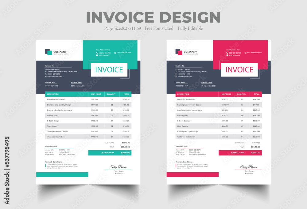 minimal invoice template vector design Stock Vector | Adobe Stock