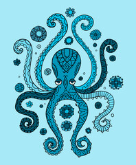 Poster - Octopus hand drawing vintage engraving illustration on white backgroud