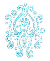 Poster - Octopus hand drawing vintage engraving illustration on white backgroud