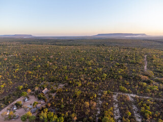 mountains in the background of a low forest