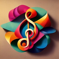 Wall Mural - Digital 3D render of an abstract colorful music note shape