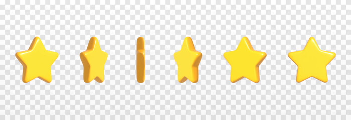 Wall Mural - Vector set of glossy stars on an isolated transparent background. Yellow glossy stars png. Stars from different angles. Website design.