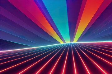 Wall Mural - 3d render, glowing lines, tunnel, neon lights, virtual reality, abstract background, square portal, 