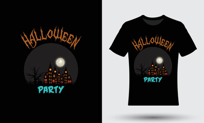 Halloween Party t-shirt illustration with Colorful moon night background design 