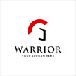 Negative space of spartan warrior gladiator with letter J vector logo design template 