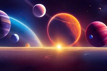 Panoramic View Of Planets In Distant Solar System In Space 3D Rendering Elements Of This Image Furnished By NASA