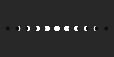 Wall Mural - moon phases sphere shadow cycle astronomy icon set. vector illustration black background