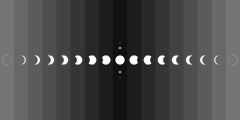 Wall Mural - moon phases sphere shadow cycle astronomy icon set. vector illustration black background