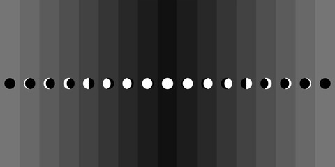 Wall Mural - moon phases sphere shadow cycle astronomy icon set. vector illustration black background