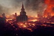 © Annne Online/Wirestock Creators - AI-generated digital art of a burning destroyed city in smoke after the apocalypse
