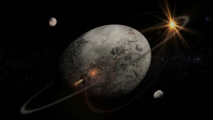 Wall Mural - haumea the ringed dwarf planet with its two moons namaka and hi.iaka