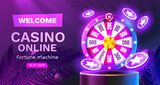 Fototapeta  - Casino fortune machine winner, jackpot fortune of luck, win banner. Vector
