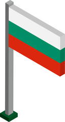 Sticker - Bulgaria Flag on Flagpole in Isometric dimension.