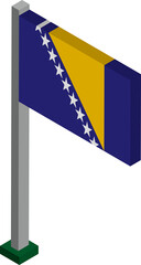 Sticker - Bosnia and Herzegovina Flag on Flagpole in Isometric dimension.