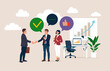 © Vadym - Greetings to hired employee and duties explanation for better staff integration. Employee onboarding process and welcoming to new job person. Flat vector illustration