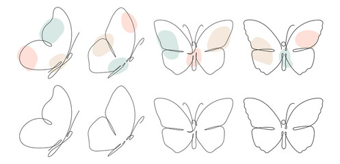 Wall Mural - Butterfly continuous one line drawing set.
