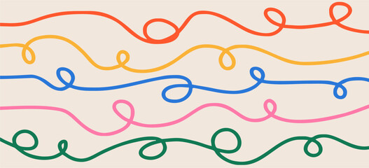 Wall Mural - Colorful threads on a light background. Hand drawn doodles. Modern fashion illustration. Flat design, cartoon drawing, vector.