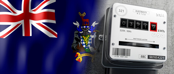 Wall Mural - South Georgia and South Sandwich Islands - country flag and energy meter - 3D illustration