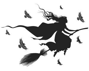 Wall Mural - silhouette of a flying witch