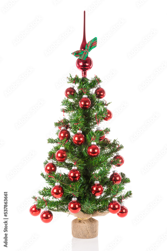 Decorated Christmas tree with peak balls isolated on transparent ...