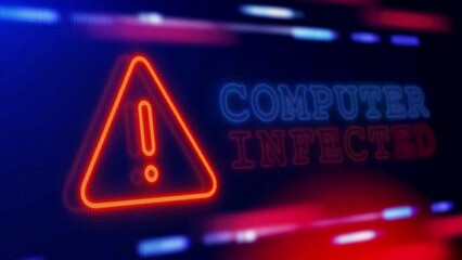 Computer Infected Warning Alert Screen loop Blinking glitch Error Animation. concept of computer hacking, data theft, scam, phishing. System warning, Cyber Crime, security, data theft. System warning.