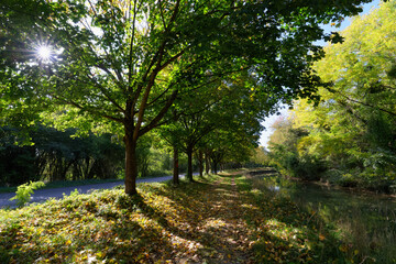 Poster - Towpath along the Ourcq canal. Congis-sur-Thérouanne village in Île de France region