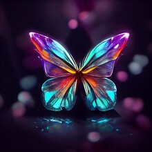 Magical Colorful Crystal Butterfly In Dark Room