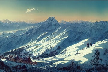 Wall Mural - Tatra mountians at winter time. View of the white snowcapped peaks, frosty winter mountains. Kasprowy Wierch, High Tatra, Poland, Europe.