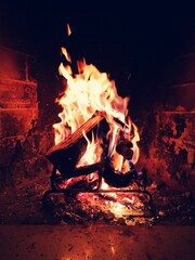 Poster - Vertical shot of a fire in the fireplace