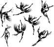 Vector set of abstract dancing women in tattoo style.