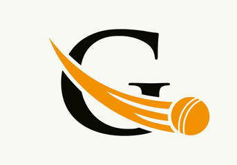 Letter G Cricket Logo Concept With Ball Icon For Cricket Club Symbol Vector Template. Cricketer Sign