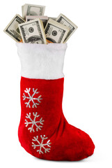Wall Mural - lot of dollars in a christmas sock on background