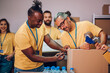 © Zamrznuti tonovi - Group of multiracial volunteers working in community charity donation center