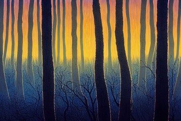 Canvas Print - Winter morning in the woods. Frostcovered plants in the forest at sunrise