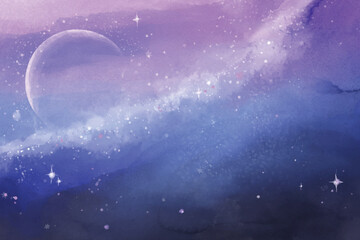 hand painted watercolor galaxy wallpaper background vector design illustration