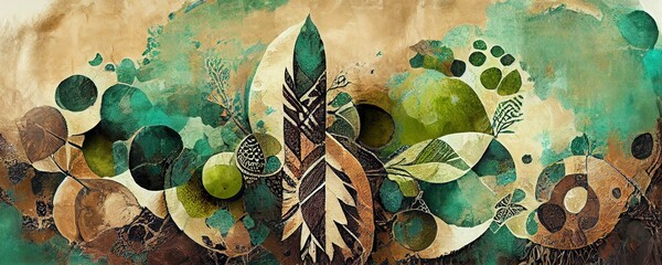 Wall Mural - Green abstract artwork wallpaper with leaves