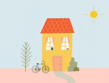 Cute House Anb Bicycle Illustration