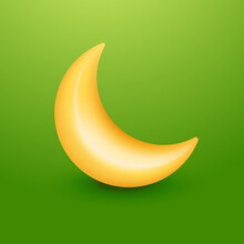 Cute Realistic Yellow Moon 3d Cartoon Style For Mobile App Design Isolated On Green Background