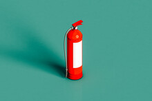 A Red Fire Extinguishers On Green Background