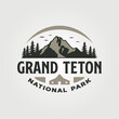 grand teton vintage logo vector illustration design, travel adventure logo design