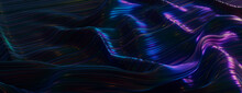 Iridescent Surface With Ripples And Swirls. Black Futuristic Background.