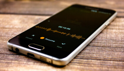 voice recorder on a smartphone. voice recording wave on the screen of a smartphone. recording sounds