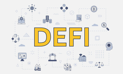 Wall Mural - defi decentralized finance concept with icon set with big word or text on center