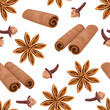 christmas, background, anise, star, clove, cinnamon, stick, vector, seamless, pattern, aromatic, spice, cartoon, illustration, cooking, food, brown, ingredient, aroma, herb, isolated, dry, flavor, ani