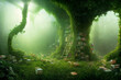overgrown fantasy library, concept art, digital illustration, Generative AI