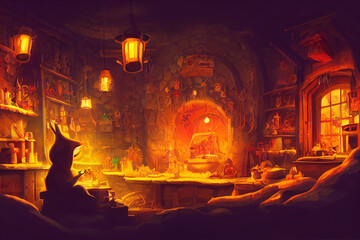 Santa's little workshop, concept art, digital illustration, Generative AI