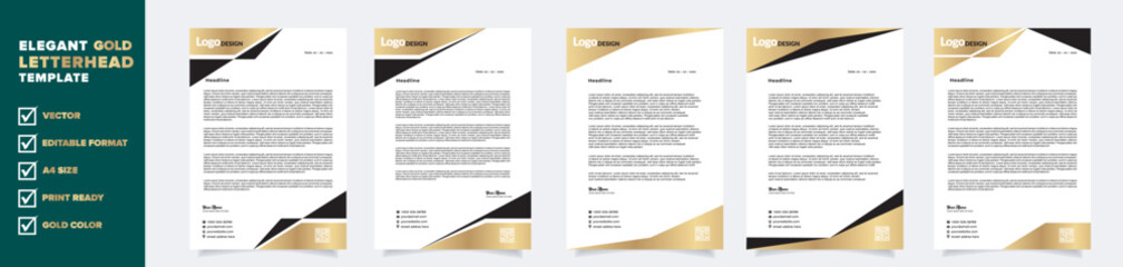 Wall Mural - gold letterhead template for business company stationery design with A4 sheet vector format and editable layout in luxury color