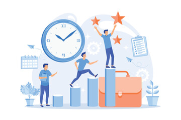 Wall Mural - businessman sets goals and runs up on graph columns for success on time. self-management, self regul