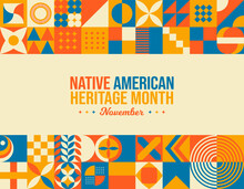Native American Heritage Month Neo Geometric Background. National Native American Heritage Month. November Awareness Celebration. Horizontal Banner Vector Illustration. Neo Geometric Pattern Concept 