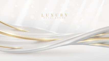 Wall Mural - white background with golden curve line element and fluid with light effects decorations and bokeh. 